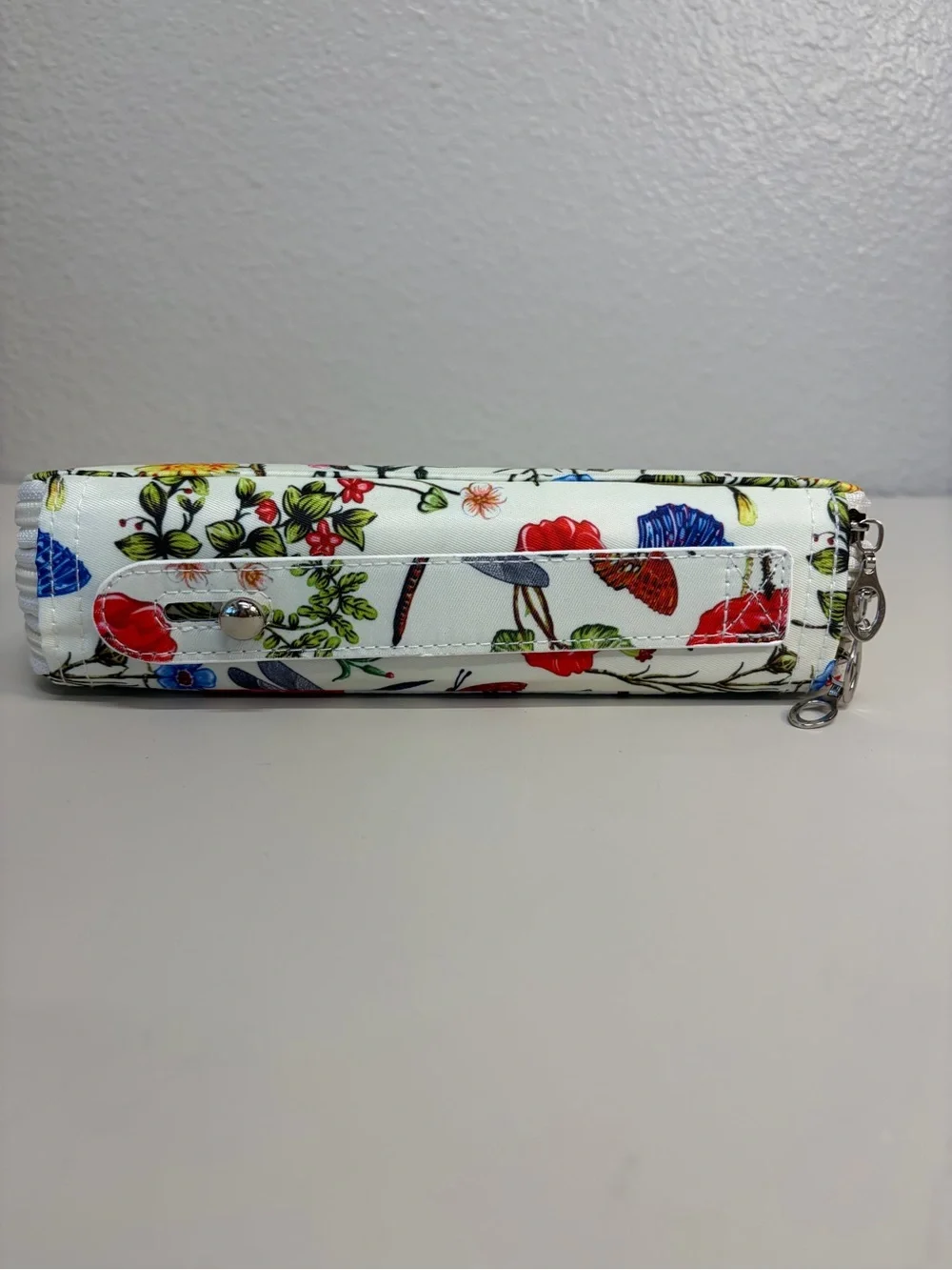 Floral & Dragonfly Print White Zip pencil organizer
